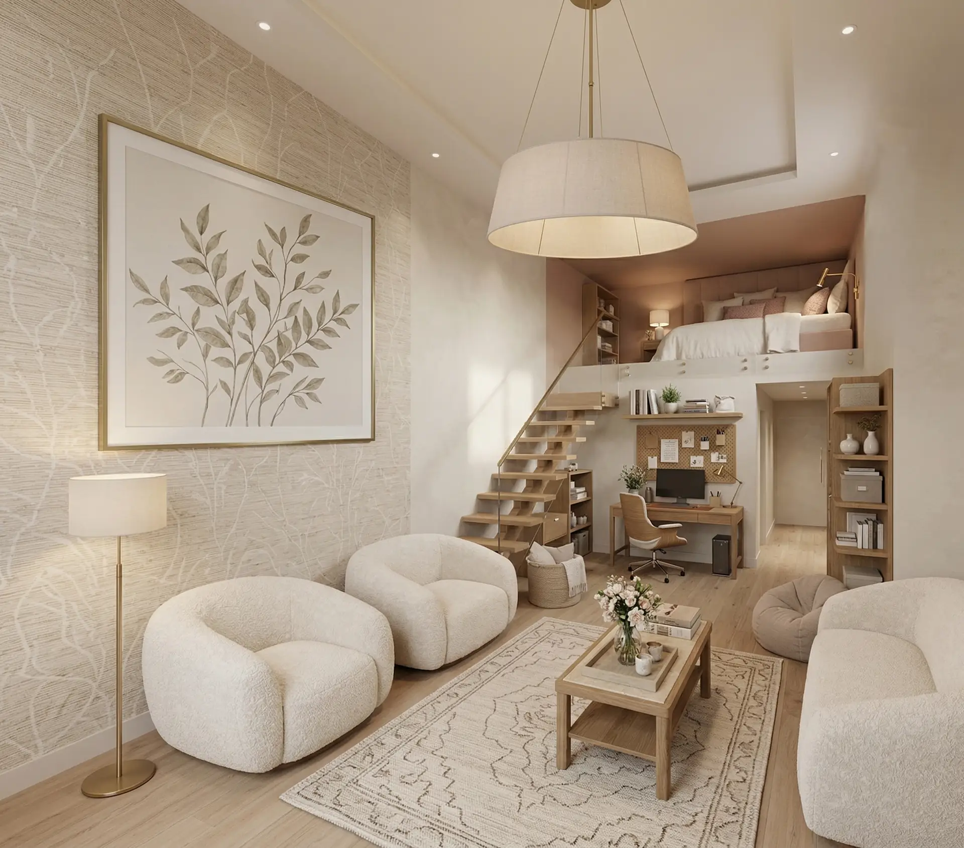 Rendu de conception d'une suite en mini-loft à Monaco